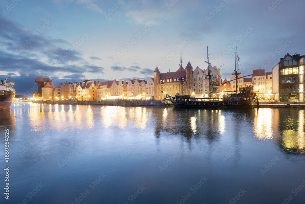 Fototapeta premium Gdansk Poland old town waterfront at sunset