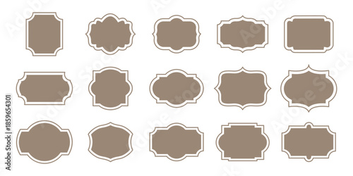Decorative Label Frame Icon Set with Scalloped Borders and Vintage Badge Shapes for Branding and Packaging Design.eps10