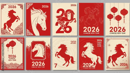 Chinese New Year 2026 Celebration with Horse Iconography and Red Lantern Decorations