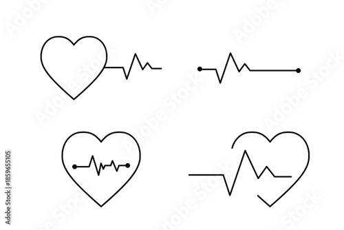 Bild auf Leinwand Heart Beat Line Icon Set ECG Pulse Medical Cardiology Symbols Vector Isolated on White Background