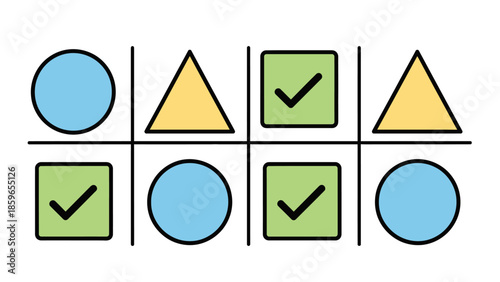 Geometric Shapes Pattern Recognition and Logic Puzzle with Checkmarks