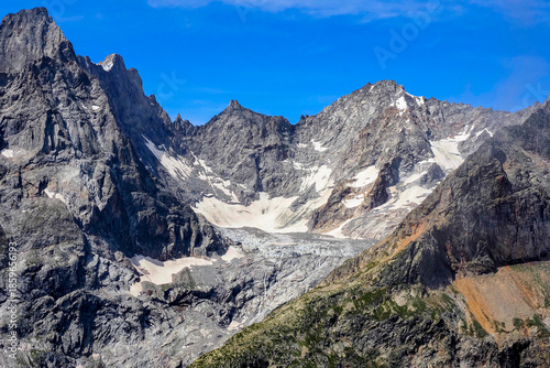 The Mont Blanc massif at the border of France, Italy, and Switzerland, showcasing Europe’s highest alpine landscape.