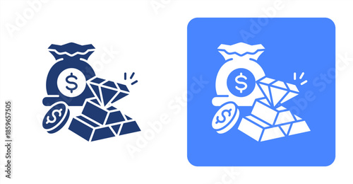 Wealth Glyph  Two-tone color and contrasting background icon illustration