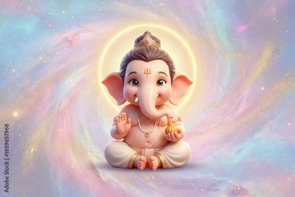 Fototapeta premium Baby Lord Ganesh with Joyful Aura – Cute Devotional Art HD