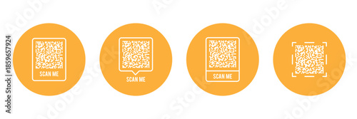 QR Code Scan Me Labels Set – Multiple QR Codes with Red Frames and Scan Me Text, Modern Digital Payment and Contactless Technology Concept Isolated on White Background