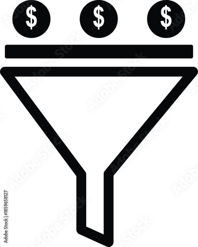 Financial funnel illustration depicting money flowing through a filtering process representing investment or revenue optimization