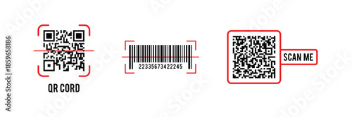 QR Code and Barcode Scan Icon Set  Modern Line Vector Symbols for Scanner, Payment, Inventory and Digital Access . eps10