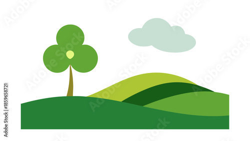 grassy landscape with a clover shape on the fore for web and graphic design