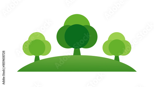 grassy landscape with three perfectly round bushes for web and graphic design