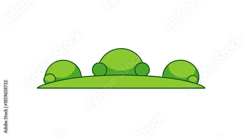 grassy landscape with three perfectly round bushes for web and graphic design
