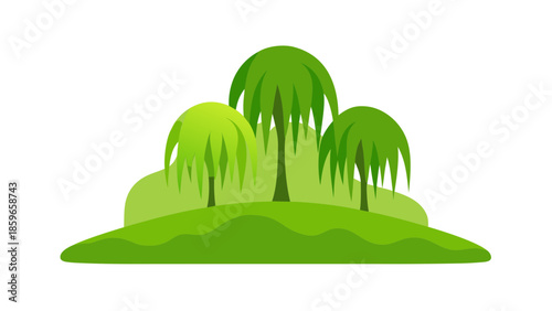 grassy mounds with a stylized weeping willow shape for web and graphic design