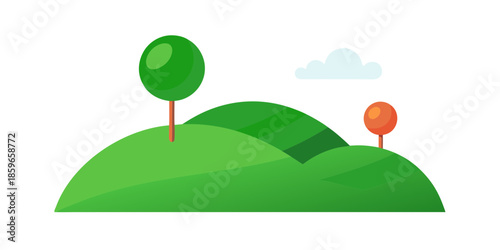 green hills with a single round lollipop style tre for web and graphic design