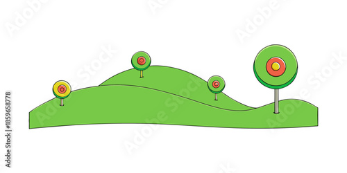 green hills with a single round lollipop style tre for web and graphic design