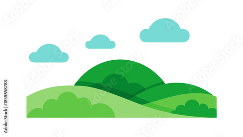 green hills with sky clouds minimalist flat illus for web and graphic design