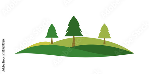 hills with a cluster of three minimalist pine tree for web and graphic design