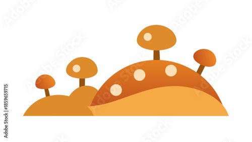 hills with a small cluster of circular mushrooms a for web and graphic design