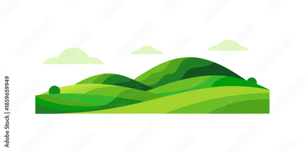 Obraz premium minimal green countryside hills flat art white b for web and graphic design