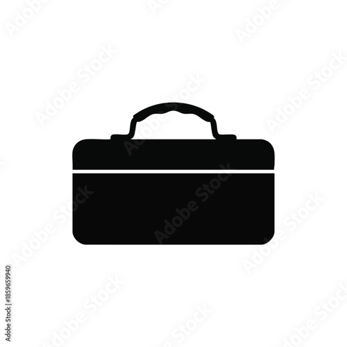 A simple black briefcase with a handle on a white background, depicted in a minimalist cartoon style.
