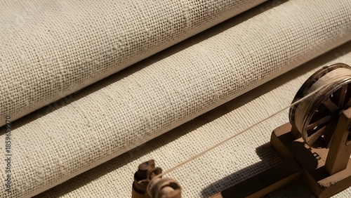 Traditional Khadi Fabric Texture with Wooden Charkha Symbol