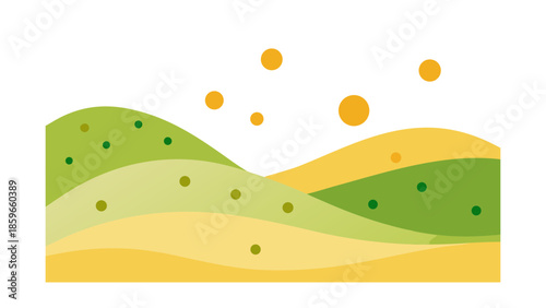rolling hills with pollen dots floating for web and graphic design