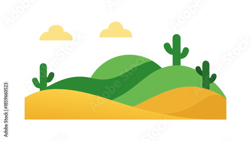 rolling hills with simplified cactus shapes for web and graphic design