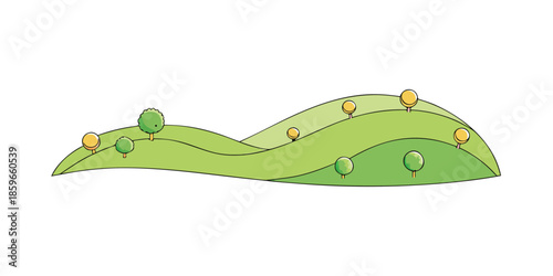 rolling hills with tiny spherical bushes for web and graphic design