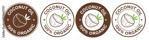 organic coconut oil icon set