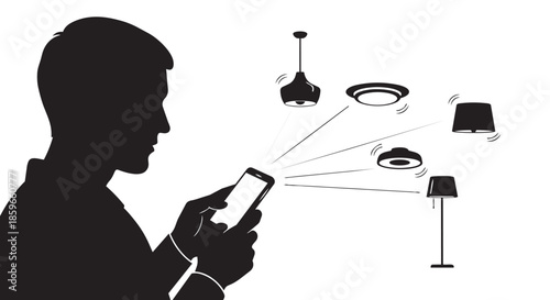 A person controlling various smart home lights with a mobile phone application for modern convenience