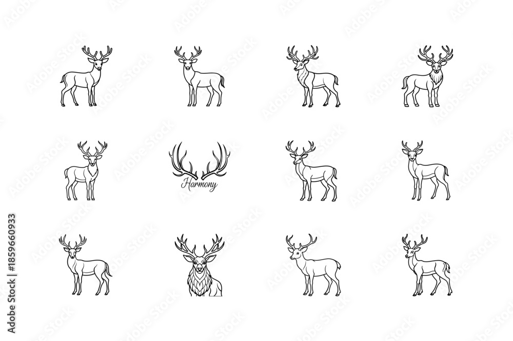 Obraz premium deer line art icons set for web and graphic design