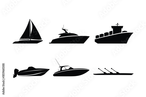 Boat and ship watercraft silhouette icons collection