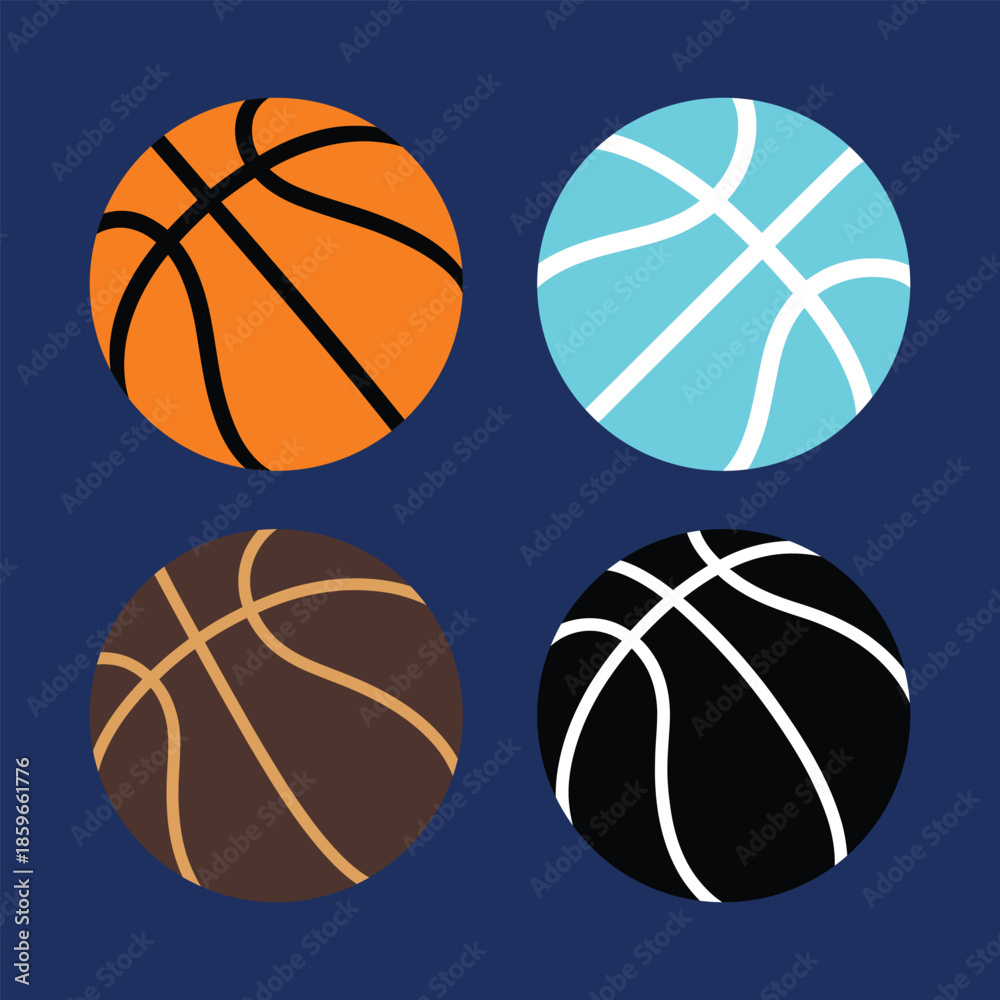 Obraz premium Basketball sport ball and team game equipment colorful icons set vector