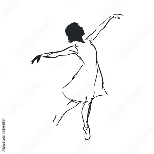 Elegant dancer in motion showcasing grace and fluidity for art design. Vector black icon