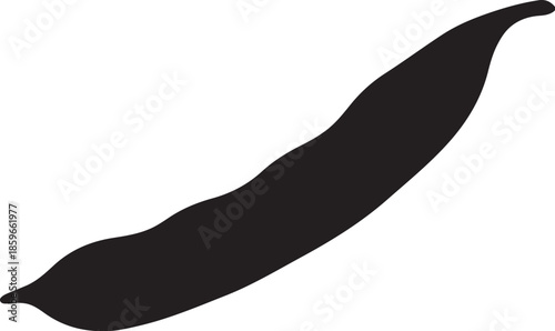  Black green bean silhouette with slight twisted curves, organic minimal form, white background