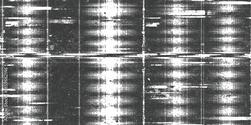Abstract black and white textured background featuring digital static and a grid pattern