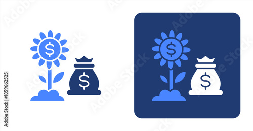 Money Growth Glyph ColorTwo-tone color and contrasting background icon illustration