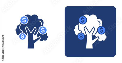 Money Tree Glyph ColorTwo-tone color and contrasting background icon illustration