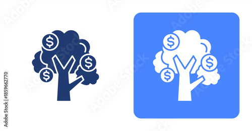 Money Tree GlyphTwo-tone color and contrasting background icon illustration