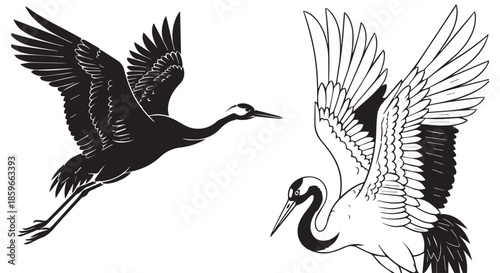 Two cranes in flight against minimalist background japanese style coming of age day concept