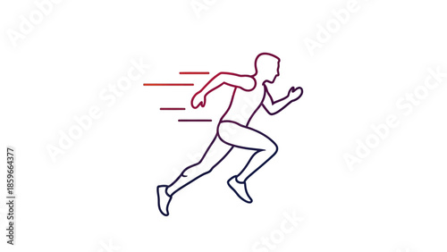 Minimalist Outline Runner with Dynamic Speed Lines on Isolated White Background