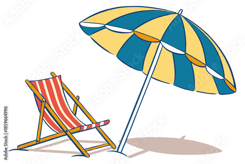 Sunshade parasol and beach chair tropical holiday concept on white background