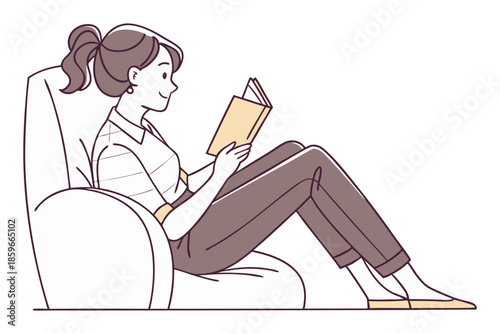 Young woman enjoying quiet reading time at home isolated on white background