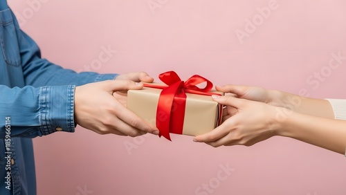 Person giving a gift to another person
