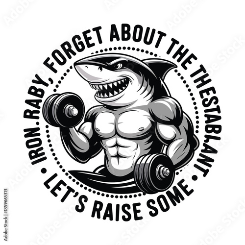 Muscular shark bodybuilder lifting dumbbells fitness gym mascot vector