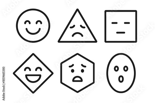 Emotion Shapes Icons. Line style circular vector icons of minimalist emotion design: circle joy expression, triangle sadness,