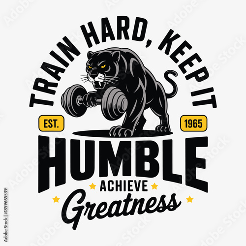 Muscular panther lifting weights fitness gym motivation logo vector