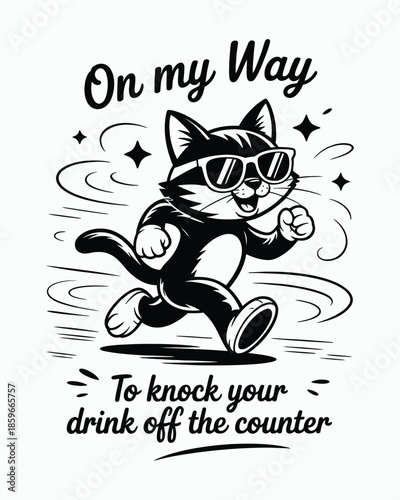 Naughty cat running away funny pet quote vector illustration