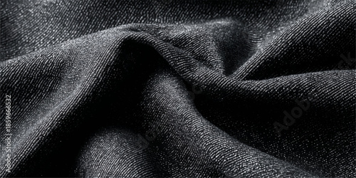 High-resolution image of a close-up dark fabric texture with intricate folds and patterns, suitable for background design.