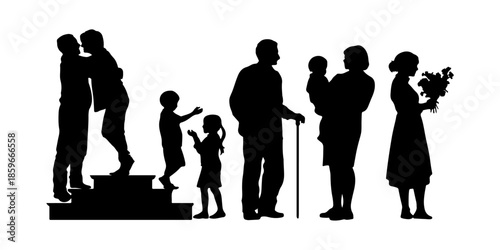 Family silhouette - parents and children together