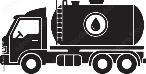 Black silhouette of a tanker truck with a fuel drop symbol on its side also transparent background fuel truck