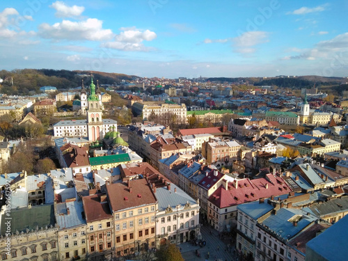 Valokuva city ​​panorama visible ancient European city Lviv church roofs houses streets v